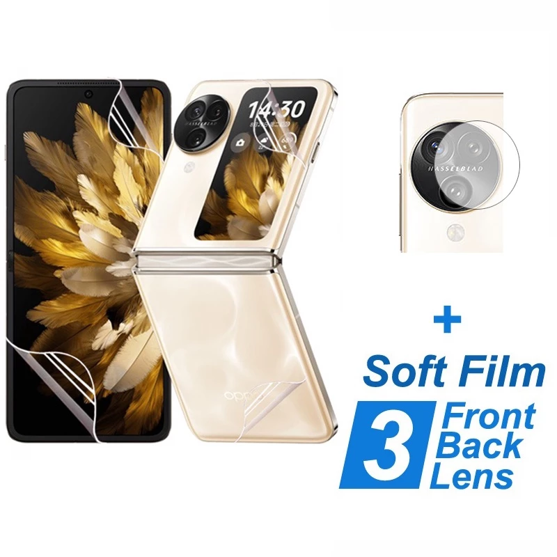 OPPO Find N3 Flip Screen Protector Soft Hydrogel Film สําหรับ OPPO Find N2 N3 Flip ป้องกันฟิล์มด้านหน้า + ฟิล์มด้านหลัง + เลนส์กล้องกระจก Protector