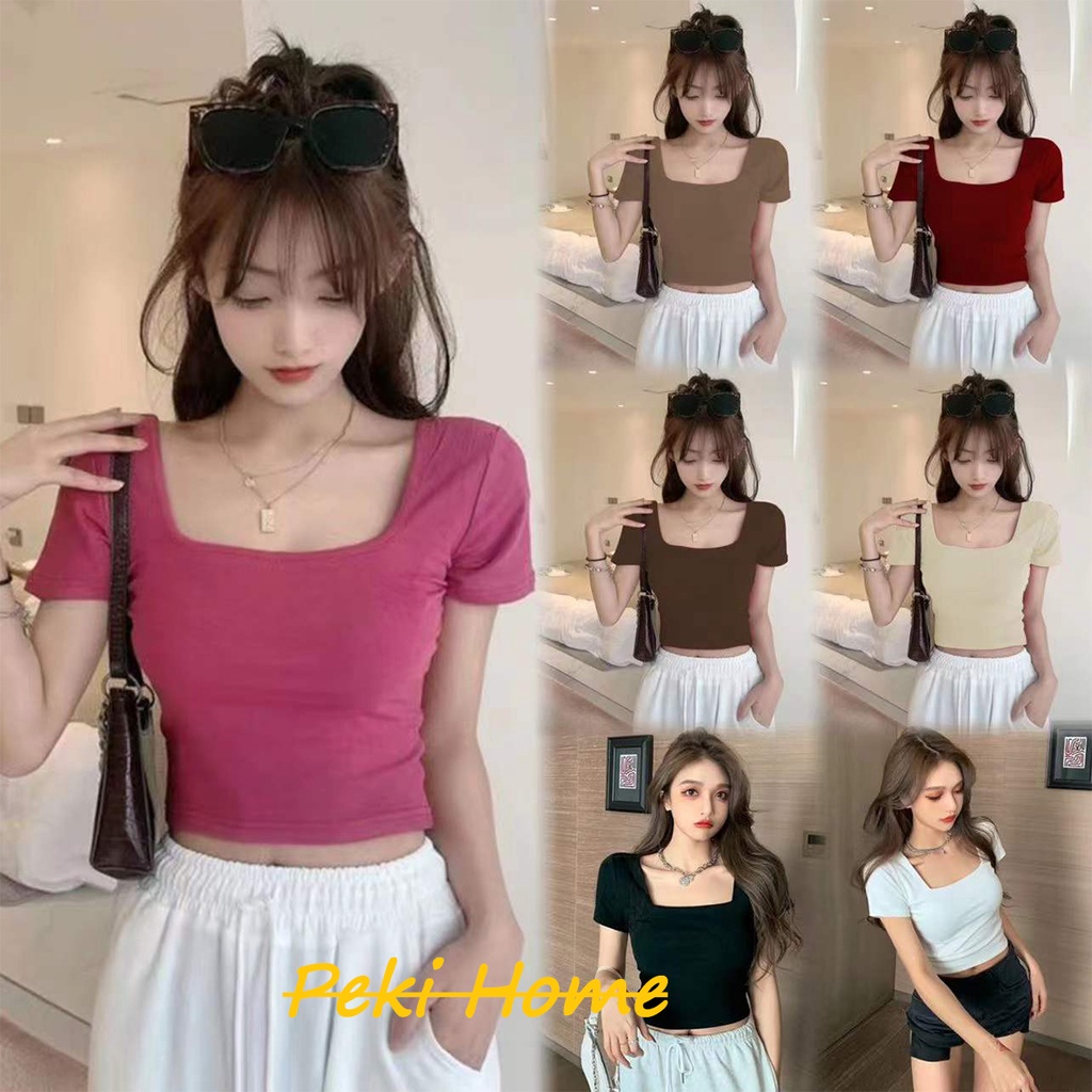 พร้อมส่ง เสื้อครอปสั้นมินิมอลเเฟชั่นผู้หญิง สวมใส่สบาย