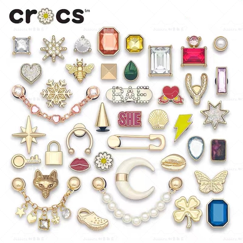 jibbitz crocs metal หัวเข็มขัดโลหะ รูปเพชรน่ารัก ตัวติดรองเท้า crocs สามมิติ อุปกรณ์เสริม สําหรับตกแต่งรองเท้า diy