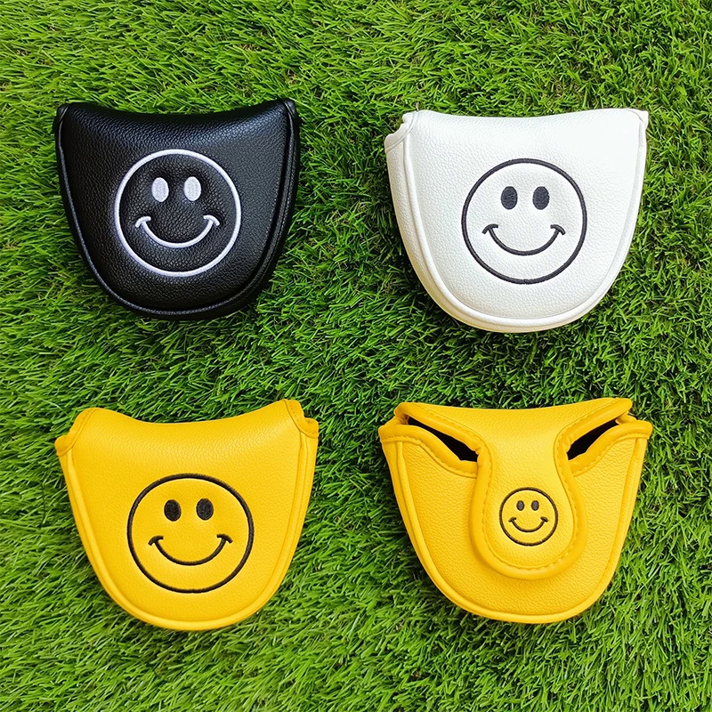 smiling face Golf Putter Cover Magnetic Golf Putter Cover Golf Club Head Covers for Putter PU Leathe