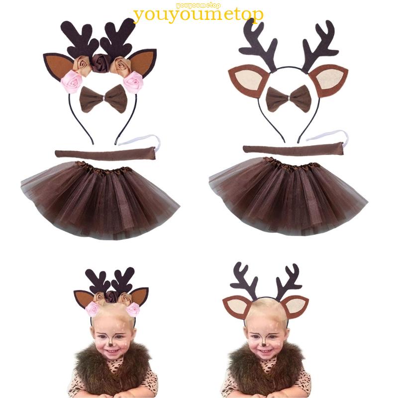 Youyo ผ้ากํามะหยี่ขนนิ่ม กวางเรนเดียร์ เขากวาง ที่คาดผม ชุดตูตู เด็ก แกล้งทําเป็น ชุดคอสเพลย์ อุปกรณ์ประกอบฉาก