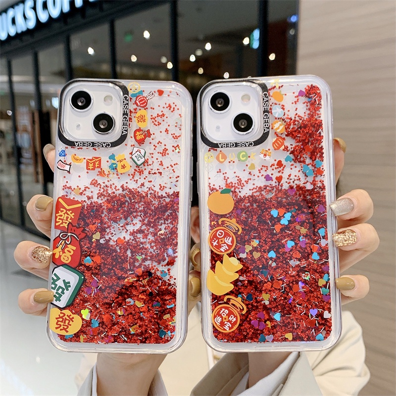 【The New Year's Blessing Bag】เคสโทรศัพท์มือถือ TPU นิ่ม กันกระแทก ลายกลิตเตอร์ สําหรับ 15 ProMax 14 Pro13 Pro Max 12 Pro 11ProMAX X XSMAX 6 6s 7 8 Plus