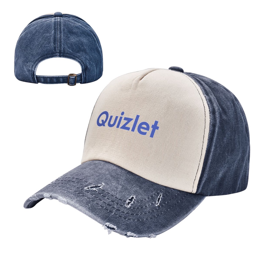 ใหม่ Quizlet โลโก้ Denim Contrast สีล้างทําความสะอาดได้หมวกคาวบอยผู้ใหญ่หมวกเก่าผ้าฝ้าย 100% โค้ง Br