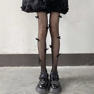 🌈พร้อมส่งจากไทย🧦ถุงน่องโบว์ ถุงน่องยาว บางเฉียบ สไตล์โลลิต้าญี่ปุ่น