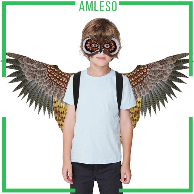[Amleso] Bird Wing อุปกรณ์เครื่องแต่งกายเด็กเด็กผู้หญิง Eagle Owl Wing Prop สําหรับ