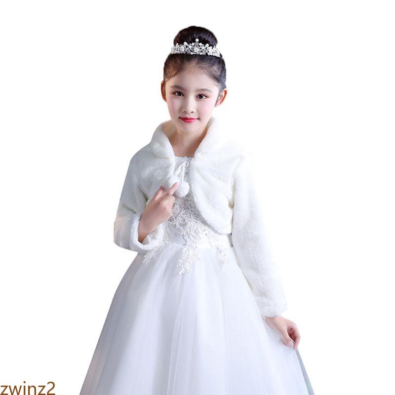 Zwinz2 ผ้าคลุมไหล่ ผ้ากํามะหยี่ขนนิ่ม ขนเฟอร์เทียม ลายดอกไม้ สีเบจ สีขาว หรูหรา สําหรับเด็กผู้หญิง งานแต่งงาน