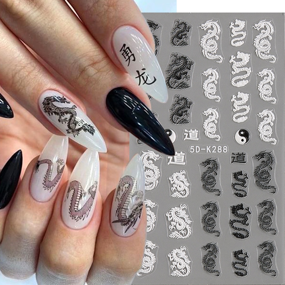 สติกเกอร์ติดเล็บ ลายมังกร 5D สไตล์จีน สําหรับตกแต่งเล็บ GL5DK