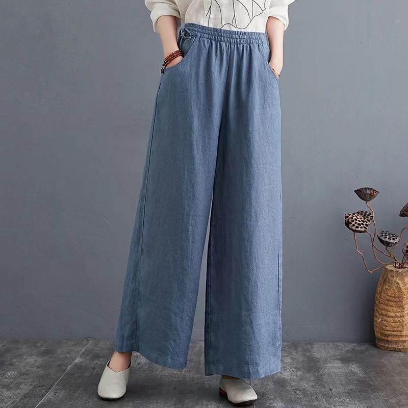 กางเกงขายาว ขากว้าง ผ้าฝ้าย และผ้าลินิน เอวยางยืด ขนาดใหญ่ เข้ากับทุกการแต่งกาย สําหรับสตรี ไซซ์ M - 3XL