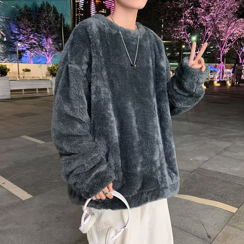เสื้อกันหนาว คอกลม ผ้ากํามะหยี่ ทรงหลวม สีน้ําตาล สไตล์เกาหลี แฟชั่นฤดูหนาว สําหรับผู้หญิง