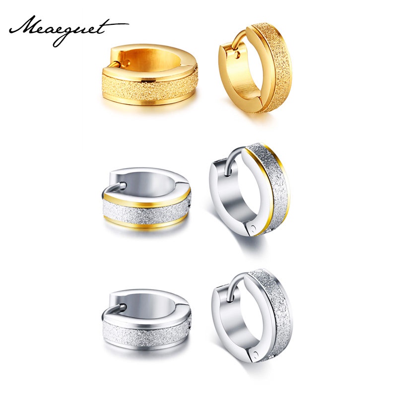 Meaeguet ต่างหูห่วง สเตนเลส สีทอง และสีเงิน สไตล์เรโทร กันแพ้ เครื่องประดับ สําหรับผู้หญิง ผู้ชาย
