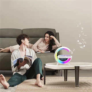 ลําโพงบลูทูธไร้สาย รูปนาฬิกาปลุก มีไฟ LED 7 สี แบบพกพา