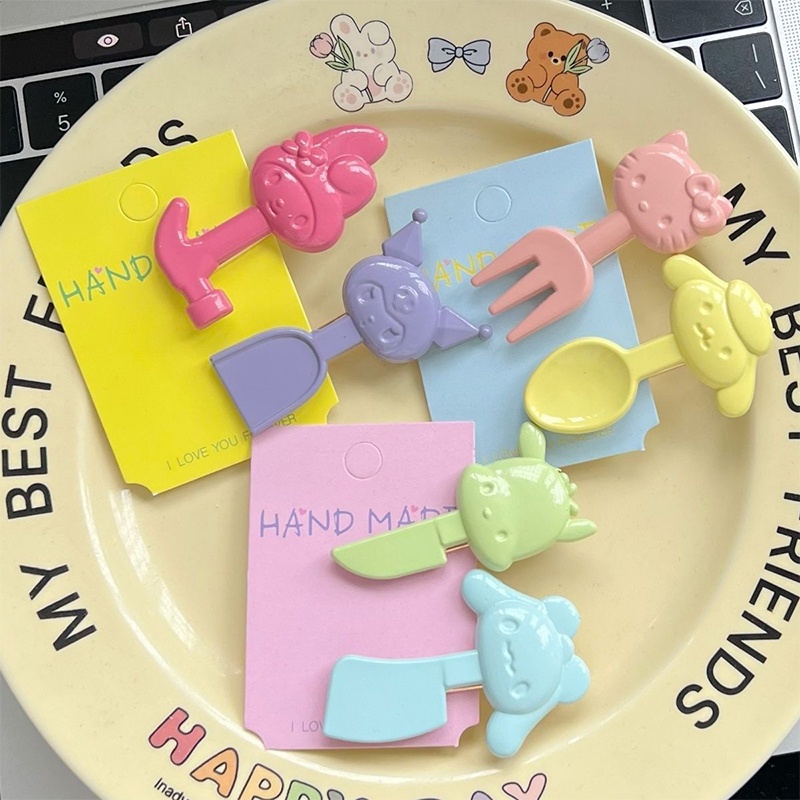 เครื่องมือการ์ตูนน่ารักคลิปผมจำลองช้อนส้อมอมยิ้มคลิปสาวลูกอมสีผมอุปกรณ์เสริม-Krismile.th