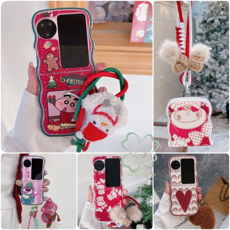 เคสโทรศัพท์มือถือ ซิลิโคนนุ่ม ใส กันกระแทก ลายธีมคริสต์มาสน่ารัก พร้อมสายคล้องข้อมือ จี้ตุ๊กตา สําหรับ OPPO Find N3 N2
