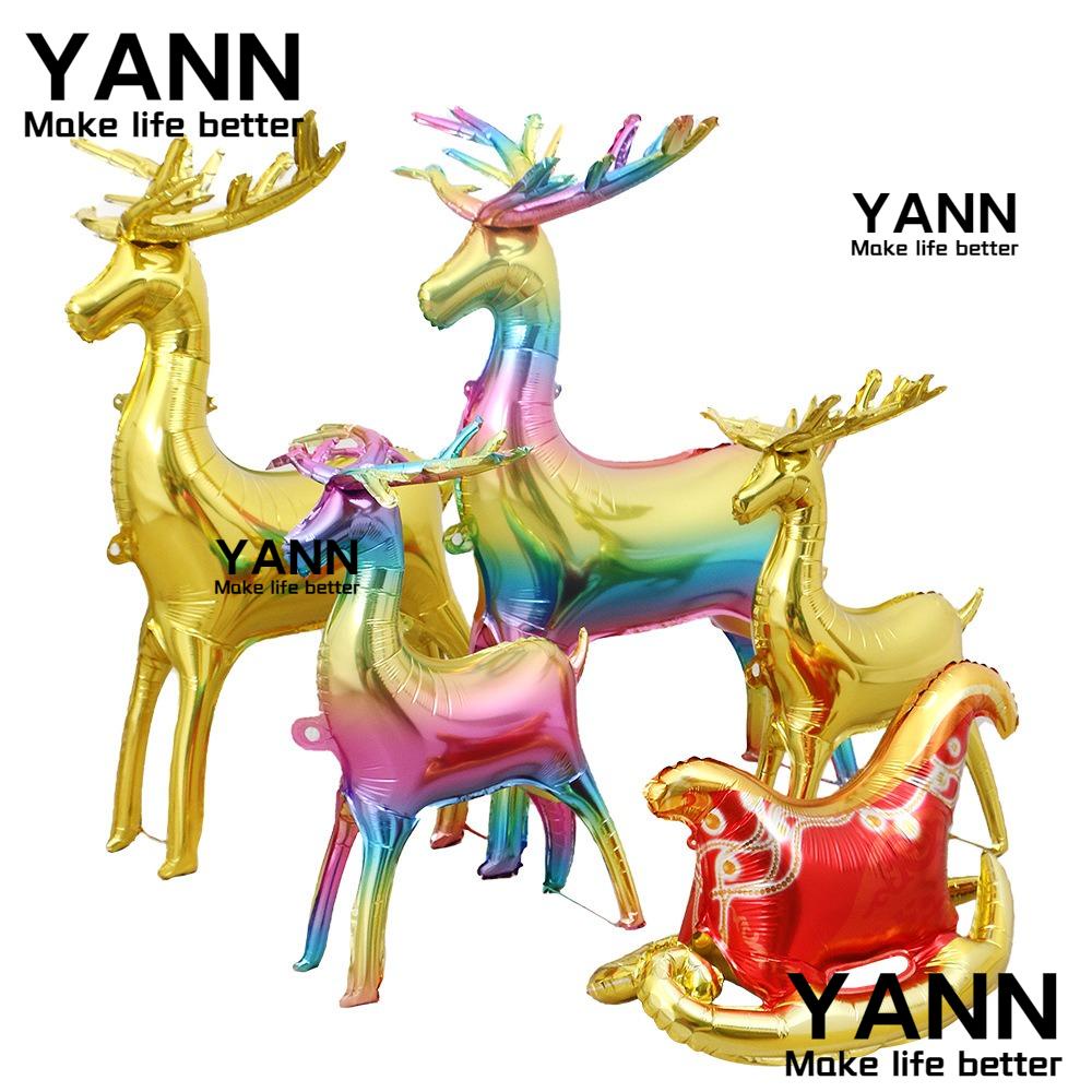 Yann1 ลูกโป่งฟอยล์ รูปกวางเรนเดียร์ 4D แบบเป่าลม สําหรับตกแต่งปาร์ตี้คริสต์มาส