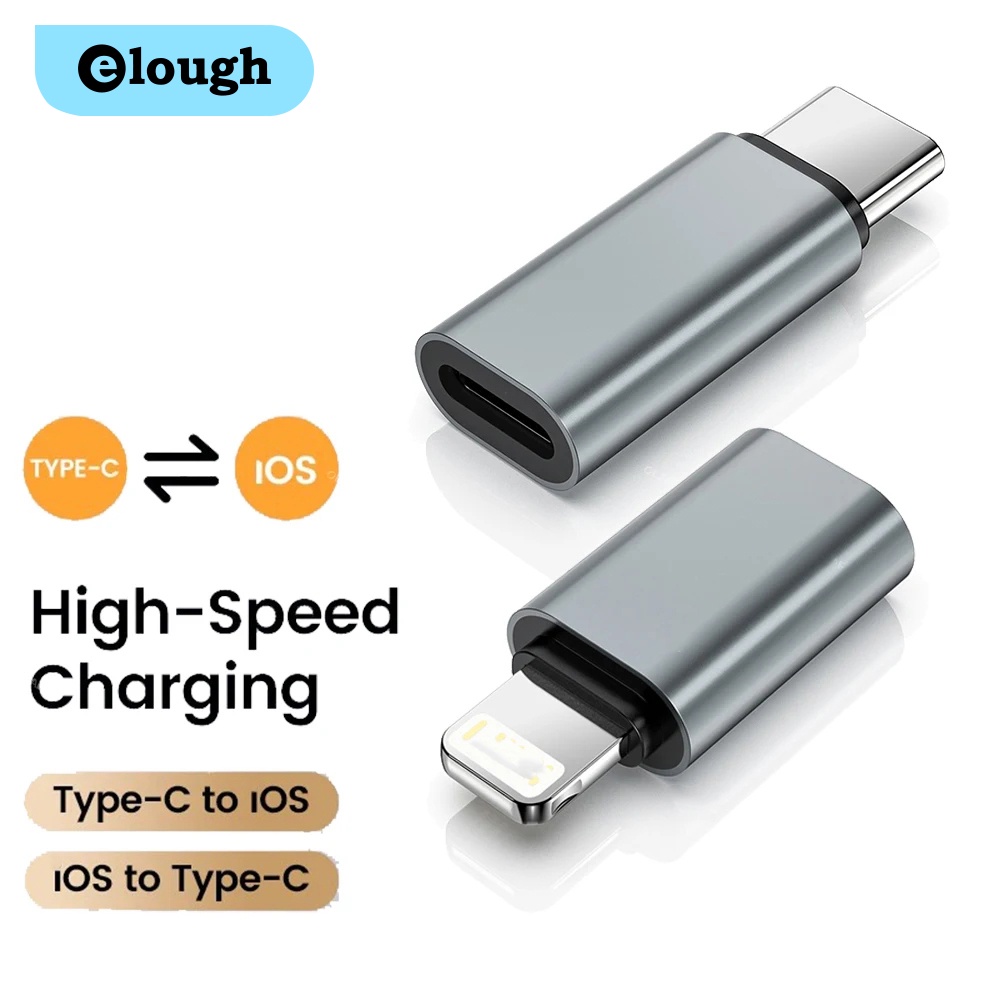 Elough อะแดปเตอร์แปลงชาร์จเร็ว USB C เป็น lOS สําหรับ lOS ตัวผู้ เป็น Type C ตัวเมีย PD27W