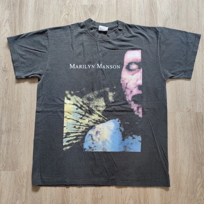 MARILYN MANSON ฟอกไบโอ นุ่ม เฟดเสมอตัว เสื้อทัวร์ วงร๊อค สไตล์วินเทจ heavy Vintage shirt