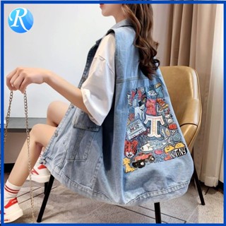 เสื้อแจ็กเก็ตยีนแขนกุด พิมพ์ลาย BF ทรงหลวม แฟชั่นฤดูใบไม้ผลิ…