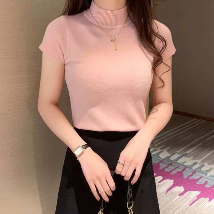 (พส281) 🐣พร้อมส่ง มี5สี เสื้อไหมพรมคอเต่าแขนสั้น แฟชั่นผู้หญิง เสื้อไหมพรมคอกลม คุณภาพดี ใส่สบาย