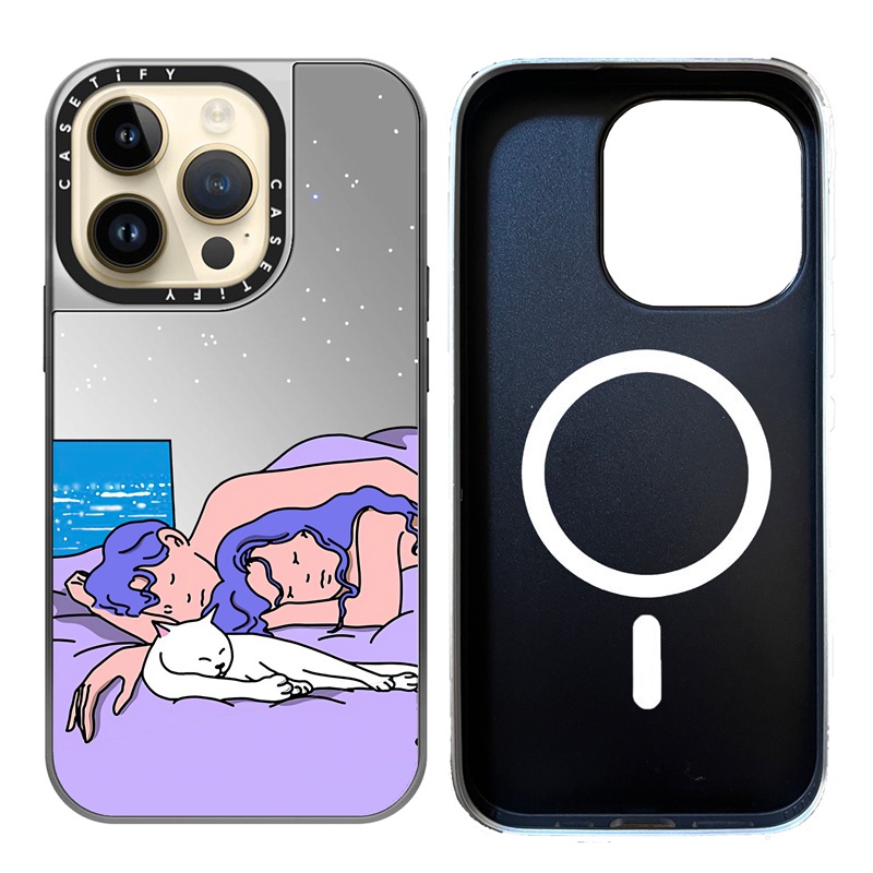 Casetify X Starry night - เคสกระจก แบบแม่เหล็กดูด ผิวด้าน สีดํา และสีเงิน สําหรับ Apple IPhone 15 14 13 12 Pro Max Plus