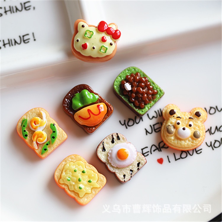 อาหารจําลองของเล่นไข่เจียวขนมปังเบอร์เกอร์ขนมปังปิ้งชิ้น ทําเอง อีพ็อกซี่ครีมกาวเคสโทรศัพท์เรซิ่นอุปกรณ์เครื่องประดับตกแต่งรองเท้า