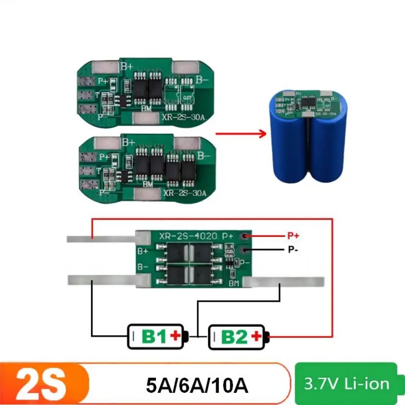 Voktta BMS 2S 18650 7.4V Li-ion บอร์ดโมดูลป้องกันประจุแบตเตอรี่ลิเธียม PCB 2S 5A 6A 10A
