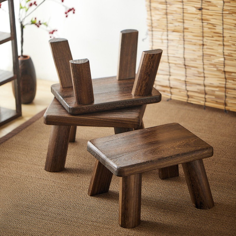Wabi-sabi เก้าอี้ไม้ สไตล์ญี่ปุ่นวินเทจ สําหรับห้องนอน ทางเข้า บ้าน เก้าอี้ ม้านั่ง จีนโบราณ งานฝีมือ โต๊ะข้าง สเต็ปสตูล รองเท้าเปลี่ยนเก้าอี้