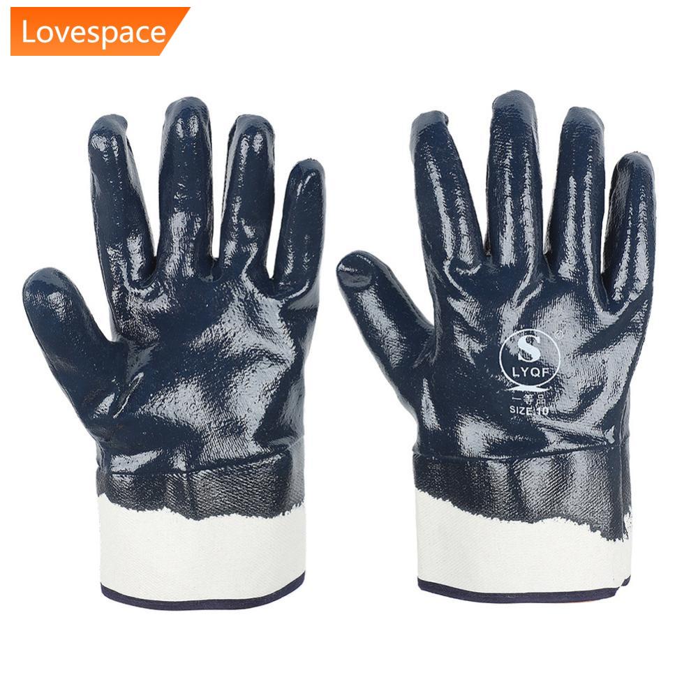 Ls-store ยาง Impregnated ทนต่อการสึกหรอน้ํามันถุงมือกันน้ําลื่นเต็มยางไนไตรล์ยางผ้าใบถุงมือป้องกันหน