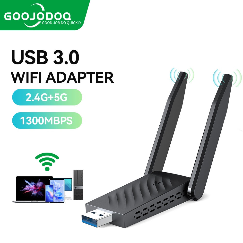 GOOJODOQ อะแดปเตอร์ WIFI AC1300 USB3.0 ไร้สายแบบ Dual Band 2.4GHz + 5Ghz สำหรับพีซีเดสก์ท็อปแล็ปท็อป