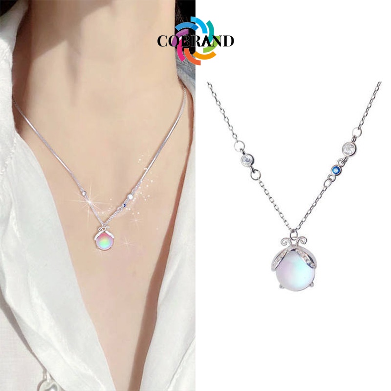 Moonstone หิ่งห้อยจี้สร้อยคอผู้หญิงสร้อยคอเงินสำหรับสาวของขวัญวันเกิด