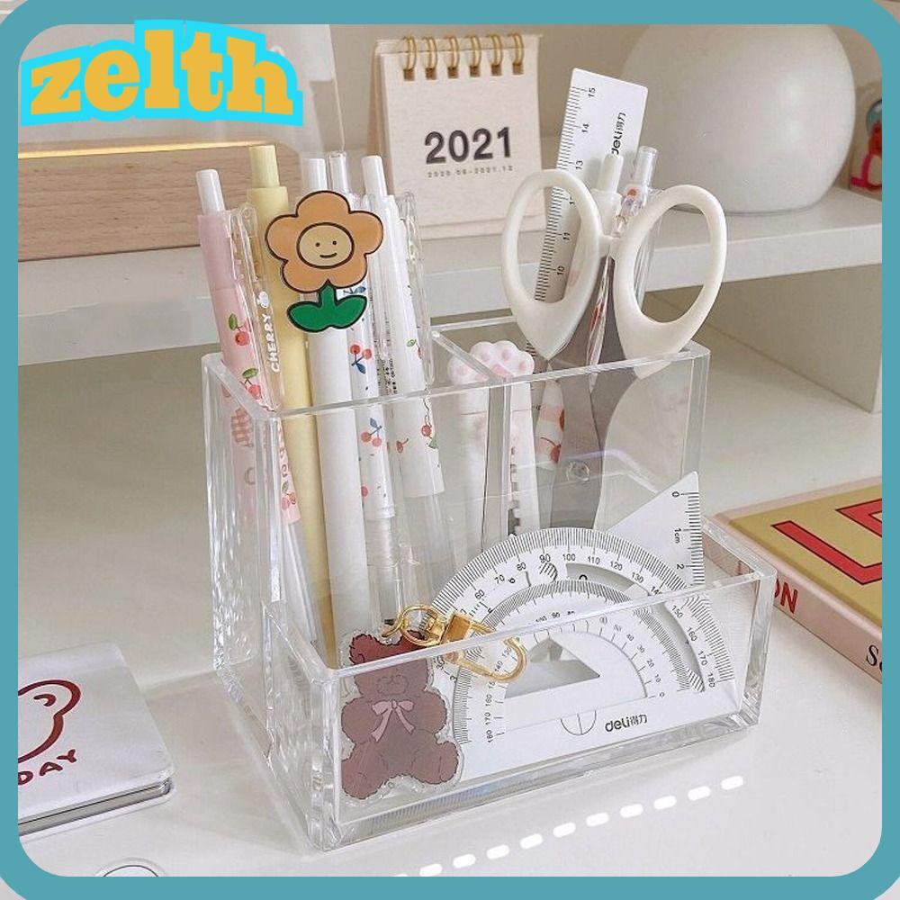 Zelth ชั้นวางเครื่องเขียน ปากกา อะคริลิคใส ทรงสี่เหลี่ยม ความจุขนาดใหญ่ สําหรับโรงเรียน