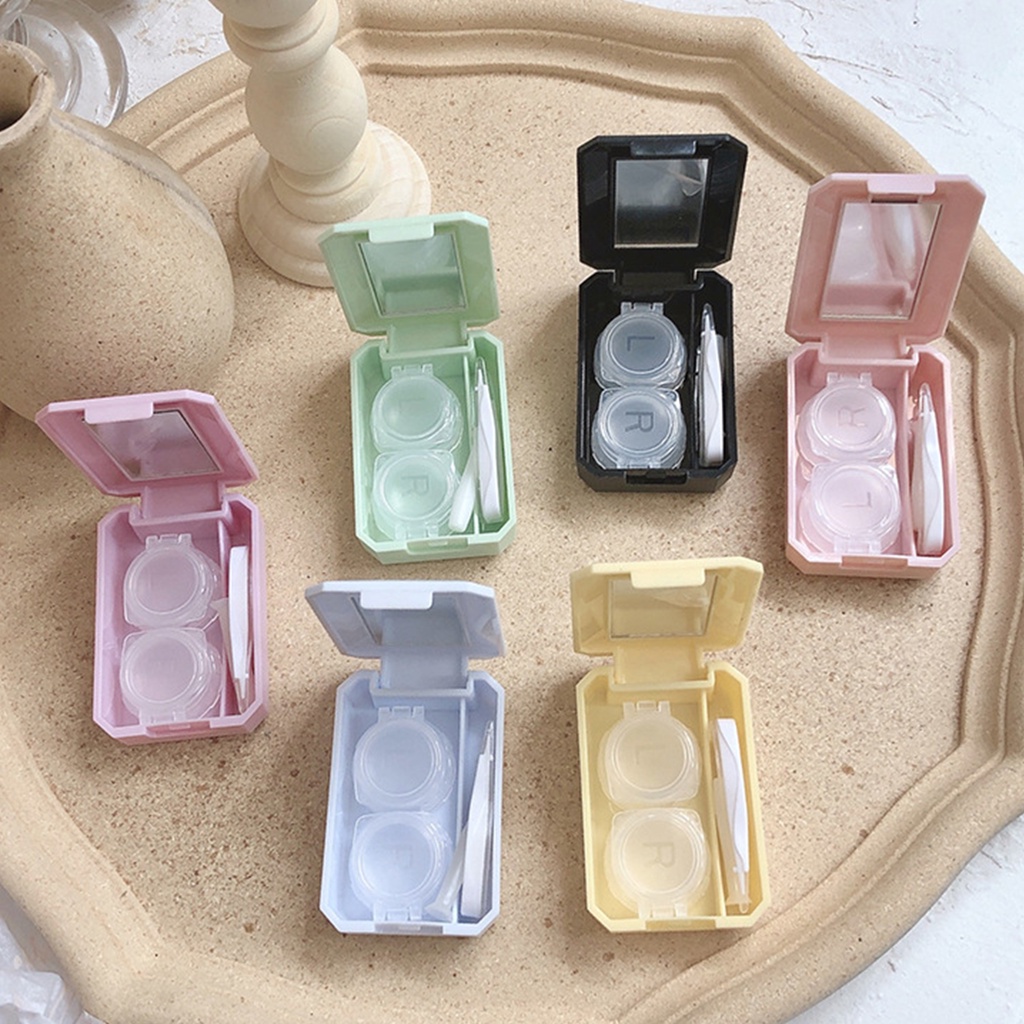 กล่องเก็บคอนแทคเลนส์ สีมาการอง แบบพกพา พร้อมกระจก ขนาดเล็ก 1 ชิ้น