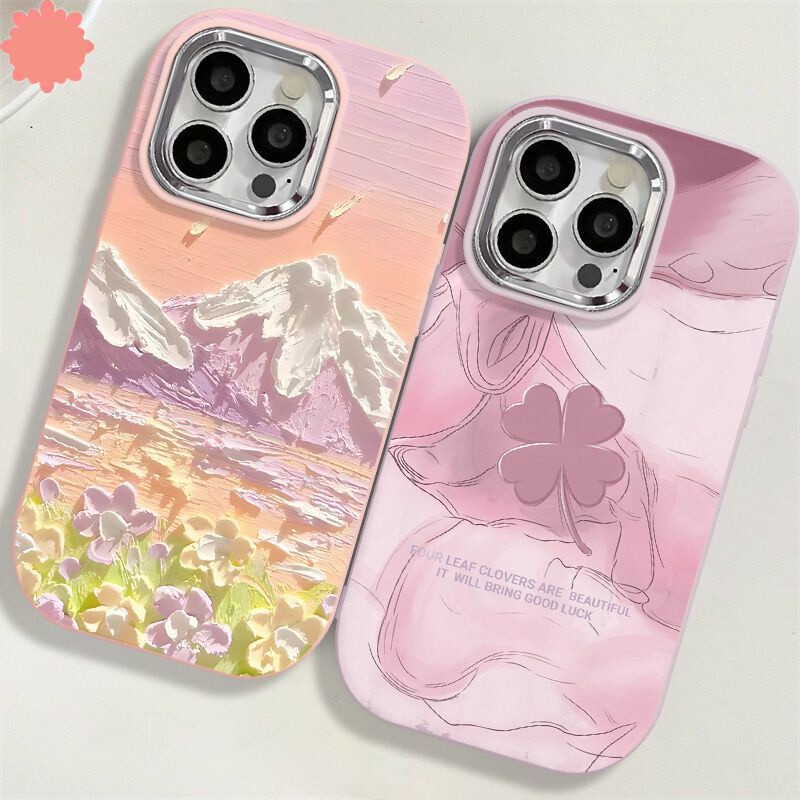เคส iphone hone 11 12 13 14 15 plus Pro Max iphoneX Xr Xs Max 7 8 6s plus 3D Snow Mountain ดอกไม้ Anti Drop, Anti Drop, Anti Dirt เลนส์กรอบโลหะซิลิโคนอ่อนนุ่มเคสโทรศัพท์