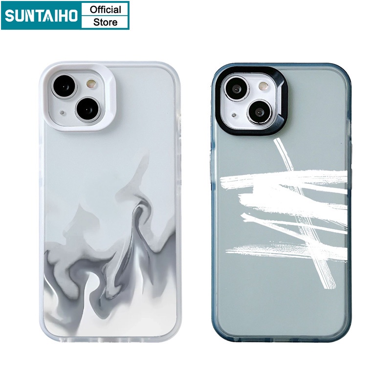 Suntaiho เคสไอโฟน เคสโทรศัพท์มือถือ ซิลิโคนนิ่ม TPU ใส กันกระแทก ลายกราฟฟิตี้ควัน สีขาว เทา สําหรับ Iphone 15 14 12 13 11 Pro Max IP 7 8 Plus Iphon X XS XR Xs Max