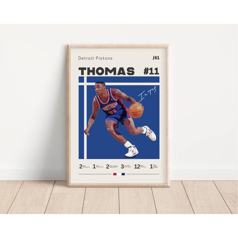 Isiah Thomas โปสเตอร์ Detroit Pistons NBA แฟนบาสเกตบอลผ้าใบพิมพ์โปสเตอร์กีฬาสําหรับพัดลม wall art
