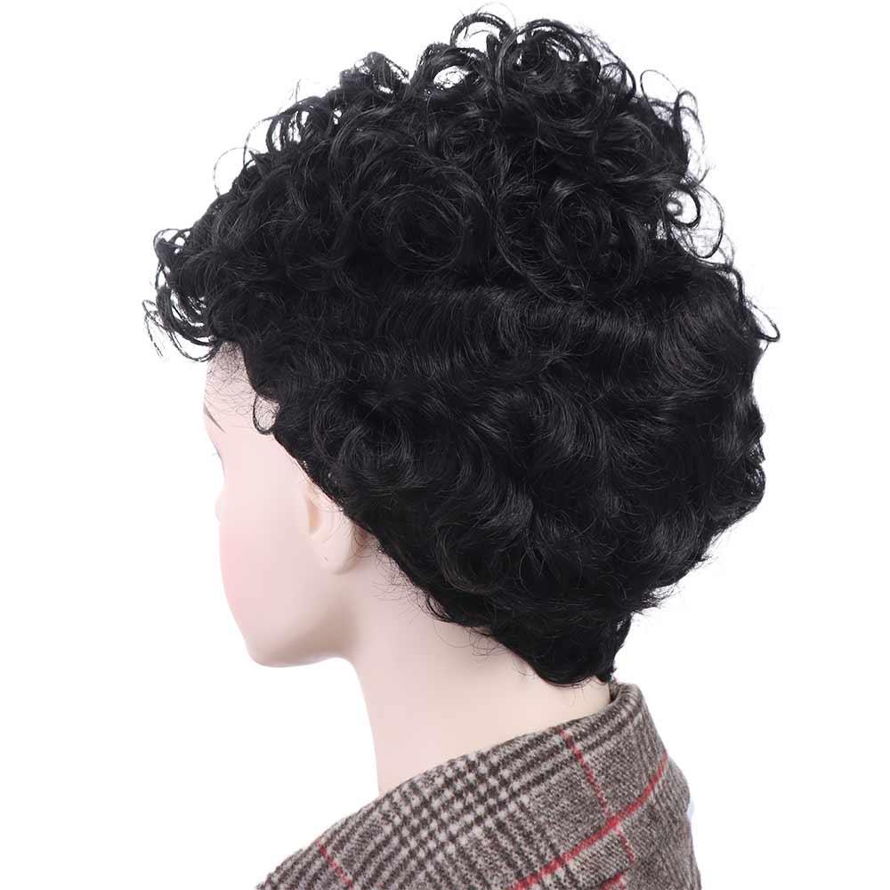 Angryswift สั้นหยักวิกผมผู้ชาย,สีน้ําตาลปุยวิกผมสังเคราะห์หยิก, Fasion ด้านข้างส่วนธรรมชาติที่มองไม่เห็นแฟชั่นชายวิกผม Retro คอสเพลย์