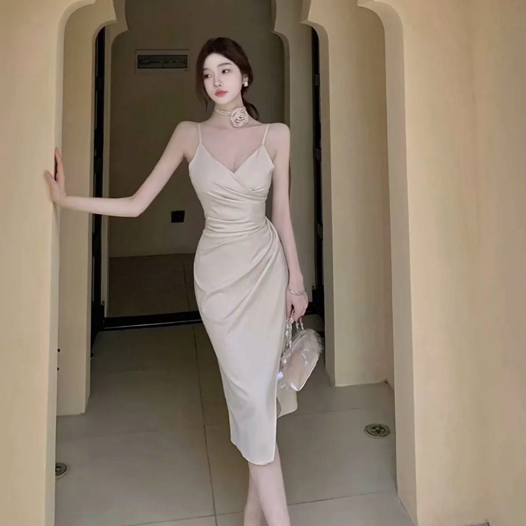 เดรสขาว เกาะอกยาว รัดรูปผู้หญิง คนอ้วน เปิดหลัง แฟชั่น ชุดออกงานเรียบหรู white dress ทํางาน