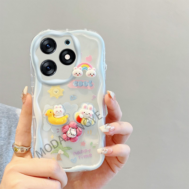 เคสโทรศัพท์มือถือ ซิลิโคนนิ่ม กันกระแทก ลายการ์ตูนคลื่นน้ํา 3D หลากสี สําหรับ Tecno Spark Go 2024 BG