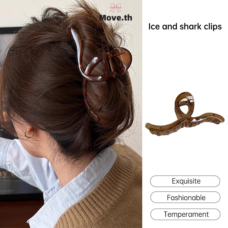ในไทย✨คลิปปลาฉลามอารมณ์ระดับไฮเอนด์คลิปหนีบผมขนาดใหญ่สำหรับสุภาพสตรีน้ำแข็งคลิปผมสีใส-Move