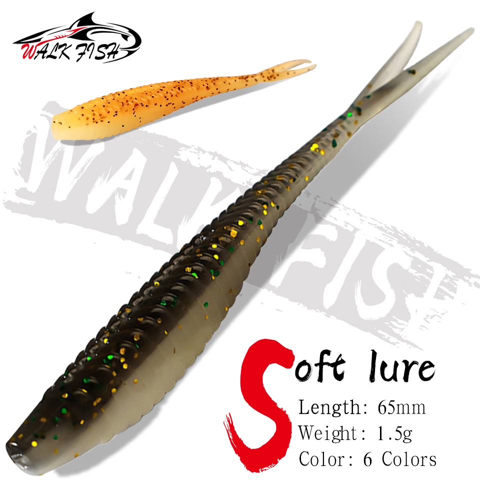เดินปลา 10 ชิ้น 6.5 ซม. 1.5 กรัมหางส้อมเหยื่ออ่อนซิลิโคนหนอน Swimbaits Fishing Tackle สําหรับปลาเทราท์