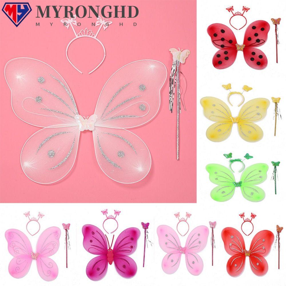 Myronghd ชุดแฟนซี ฮาโลวีน ของขวัญปีใหม่ ปีกนางฟ้า สําหรับเด็กผู้หญิง 3 ชิ้น ต่อชุด