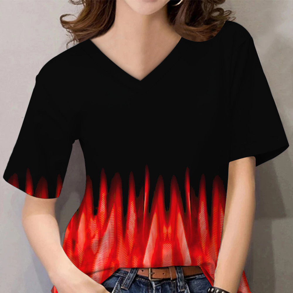 เสื้อยืด พิมพ์ลายดอกไม้ 3 มิติ ไล่โทนสี สไตล์ฮาราจูกุ สตรีท โอเวอร์ไซซ์ แฟชั่นสําหรับผู้หญิง