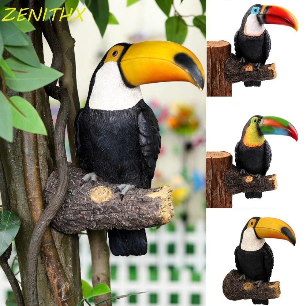 Zenithx Toucan Tree Hugger รูปปั้น,นกรุ่นเรซิ่น Toucan Bird Figurine,สไตล์ Pastoral ที่สมจริงที่น่าสนใจกันน้ํานก Figurine ห้องนั่งเล่น