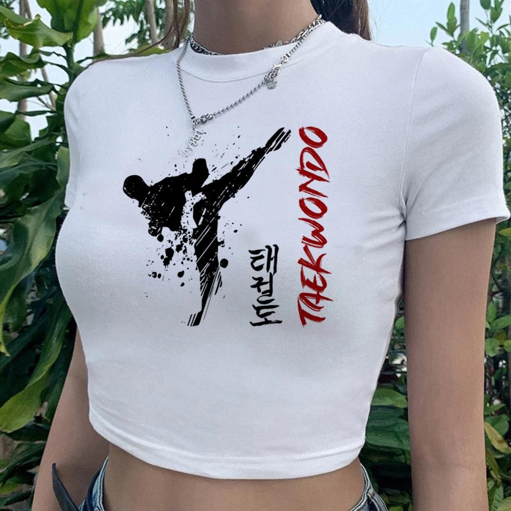 Taekwondo cyber y2k กราฟิก gothic Crop Top สาว Harajuku cyber y2k ความงาม fairy grunge Crop Top