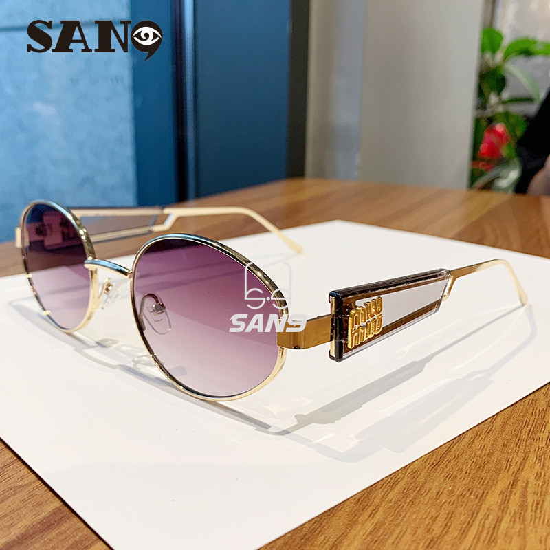 สินค้าพร้อมCOD (San9)แฟชั่น Ulzzang Metal Oval Frame แว่นกันแดดป้องกันรังสียูวีของผู้หญิง