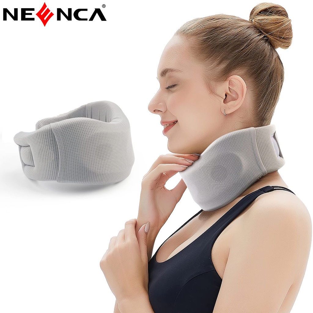 Neenca สายรัดคอ - ปลอกคอโฟม - ที่รองคอแบบนุ่ม บรรเทาอาการปวดและแรงกดในกระดูกสันหลัง - จัดตําแหน่งกระดูกสันหลังให้เสถียร - สามารถใช้ได้ระหว่างการนอนหลับ สบาย