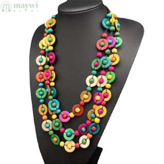 Maywi สร้อยคอไม้ วินเทจ เอี๊ยม ลูกปัด เครื่องประดับคอ แฮนด์เมด