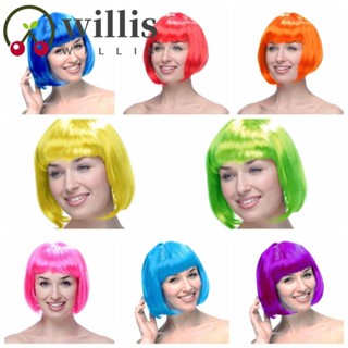 Willis วิกผมบ๊อบสั้นตรง ระบายอากาศ สีชมพู สีฟ้า ตลก คอสเพลย์ปาร์ตี้ โชว์บนเวที สําหรับผู้หญิง