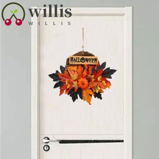 Willis พวงหรีดฟักทอง แฮนด์เมด สําหรับแขวนตกแต่งประตูหน้า ฮาโลวีน