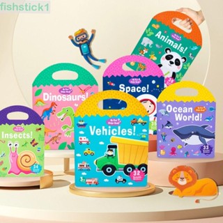 Fishstick1 สติกเกอร์ฉากเด็ก ยานพาหนะ ไดโนเสาร์ สัตว์ มหาสมุทร แมลง หนังสือสติกเกอร์เด็ก