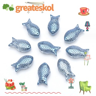 Greateskol ลูกปัดแกะสลักปลา สองด้าน 8*15 มม. สีฟ้า สําหรับทําเครื่องประดับ 60 ชิ้น